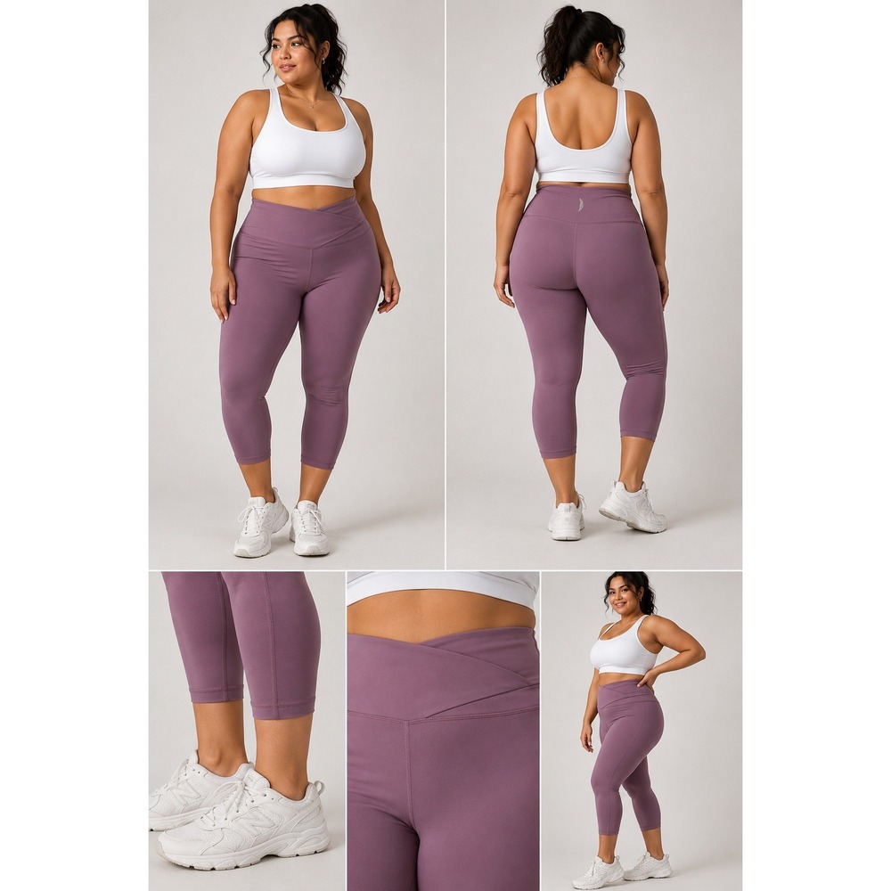 Earth Yoga Crossover Waist Recycled Capri Leggings XL Purple Activewear